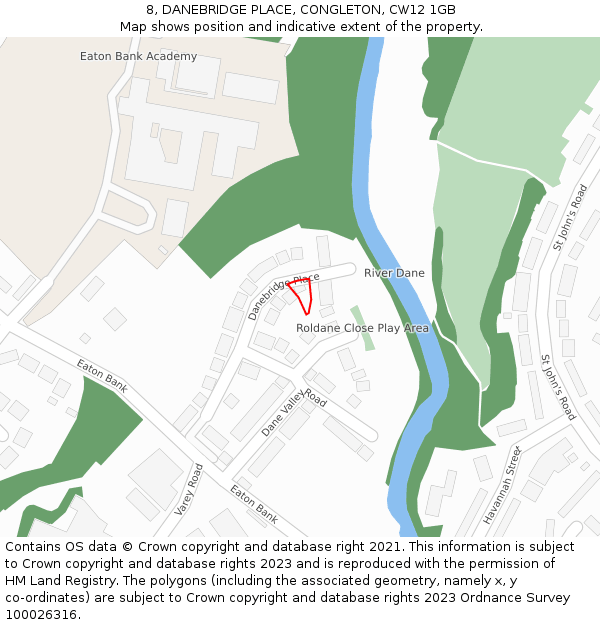 8, DANEBRIDGE PLACE, CONGLETON, CW12 1GB: Location map and indicative extent of plot