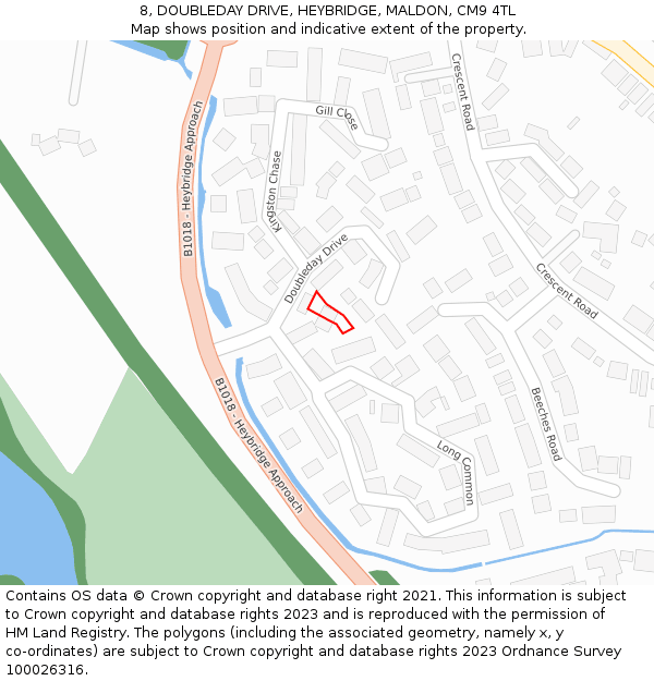 8, DOUBLEDAY DRIVE, HEYBRIDGE, MALDON, CM9 4TL: Location map and indicative extent of plot