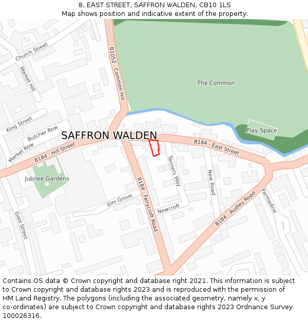 8, EAST STREET, SAFFRON WALDEN, CB10 1LS: Location map and indicative extent of plot