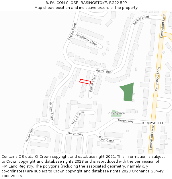 8, FALCON CLOSE, BASINGSTOKE, RG22 5PP: Location map and indicative extent of plot