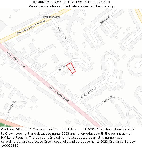 8, FARNCOTE DRIVE, SUTTON COLDFIELD, B74 4QS: Location map and indicative extent of plot