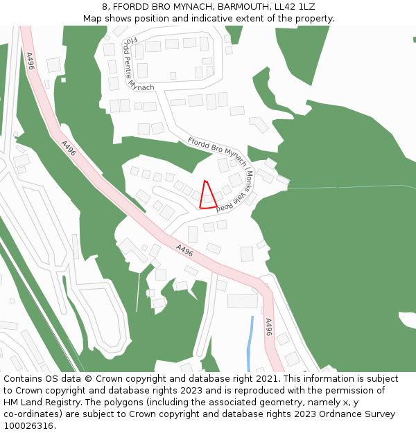 8, FFORDD BRO MYNACH, BARMOUTH, LL42 1LZ: Location map and indicative extent of plot