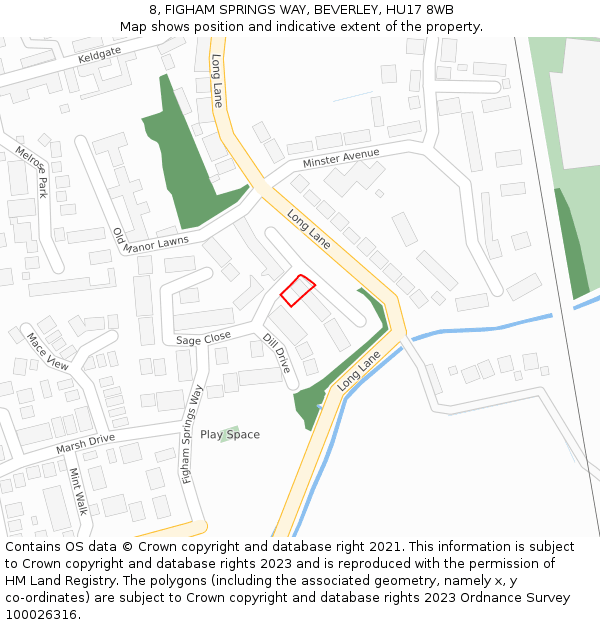 8, FIGHAM SPRINGS WAY, BEVERLEY, HU17 8WB: Location map and indicative extent of plot