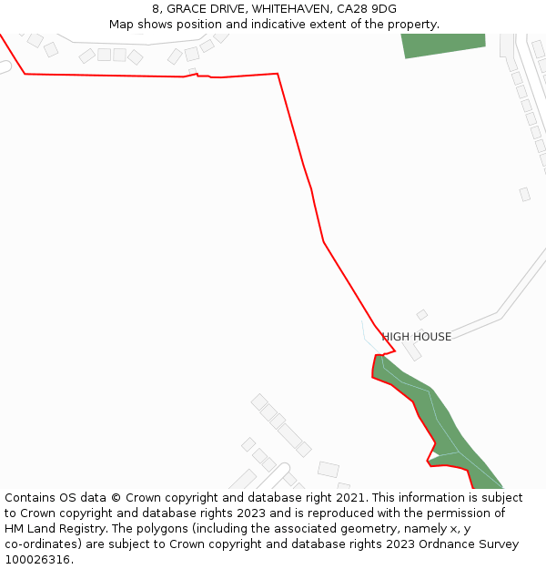 8, GRACE DRIVE, WHITEHAVEN, CA28 9DG: Location map and indicative extent of plot