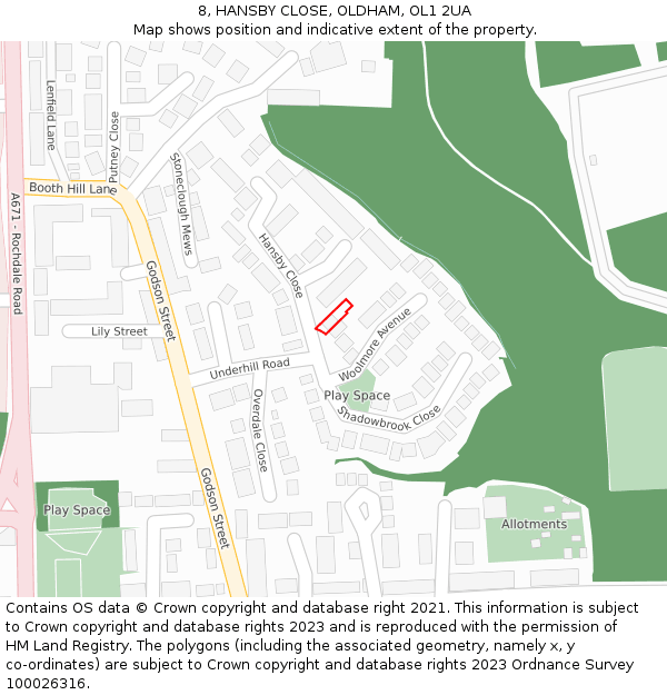 8, HANSBY CLOSE, OLDHAM, OL1 2UA: Location map and indicative extent of plot