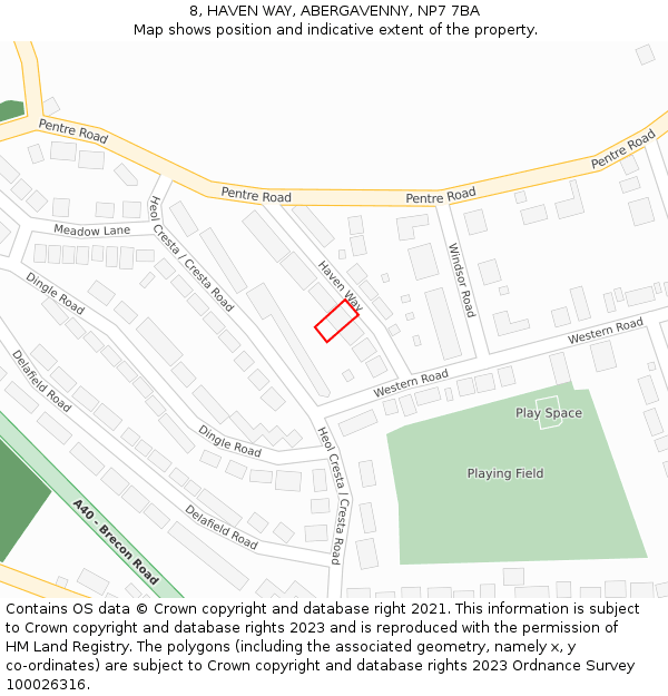 8, HAVEN WAY, ABERGAVENNY, NP7 7BA: Location map and indicative extent of plot