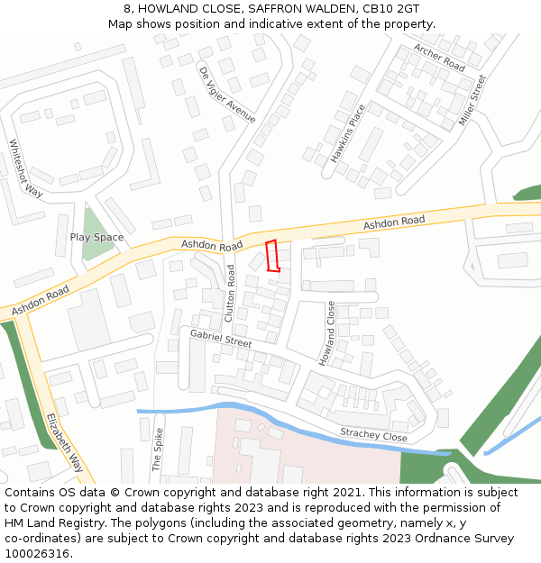 8, HOWLAND CLOSE, SAFFRON WALDEN, CB10 2GT: Location map and indicative extent of plot