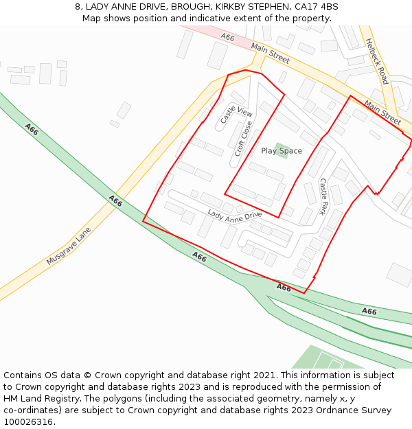 8, LADY ANNE DRIVE, BROUGH, KIRKBY STEPHEN, CA17 4BS: Location map and indicative extent of plot