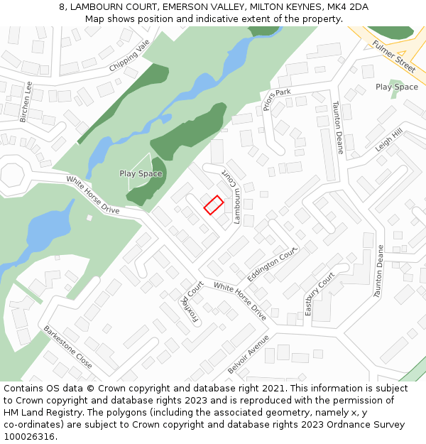 8, LAMBOURN COURT, EMERSON VALLEY, MILTON KEYNES, MK4 2DA: Location map and indicative extent of plot