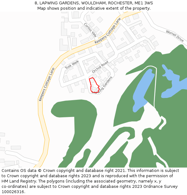 8, LAPWING GARDENS, WOULDHAM, ROCHESTER, ME1 3WS: Location map and indicative extent of plot