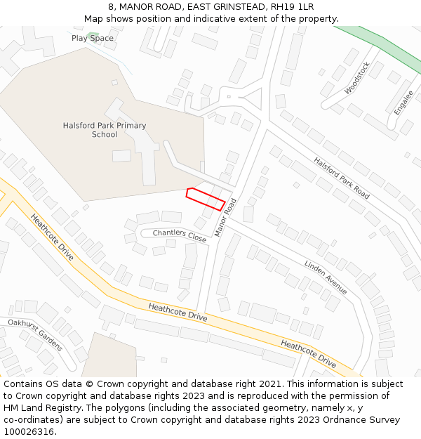 8, MANOR ROAD, EAST GRINSTEAD, RH19 1LR: Location map and indicative extent of plot