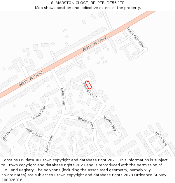 8, MARSTON CLOSE, BELPER, DE56 1TP: Location map and indicative extent of plot