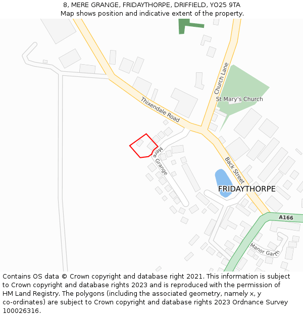 8, MERE GRANGE, FRIDAYTHORPE, DRIFFIELD, YO25 9TA: Location map and indicative extent of plot