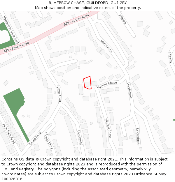 8, MERROW CHASE, GUILDFORD, GU1 2RY: Location map and indicative extent of plot