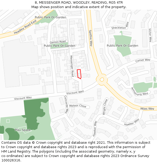 8, MESSENGER ROAD, WOODLEY, READING, RG5 4TR: Location map and indicative extent of plot