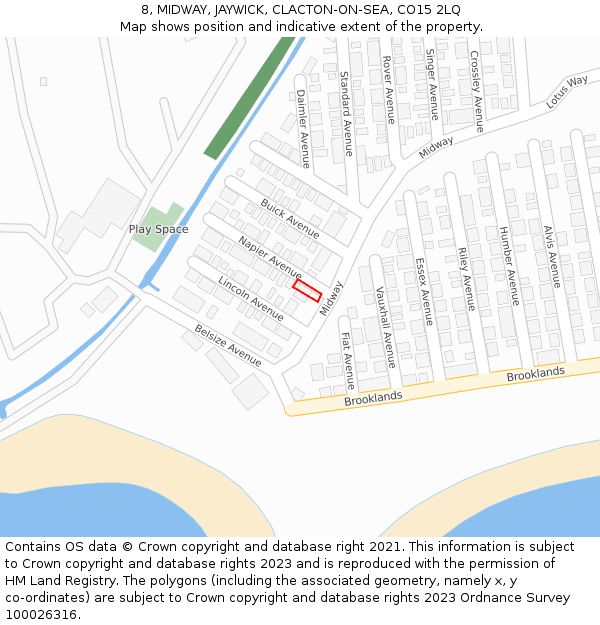 8, MIDWAY, JAYWICK, CLACTON-ON-SEA, CO15 2LQ: Location map and indicative extent of plot