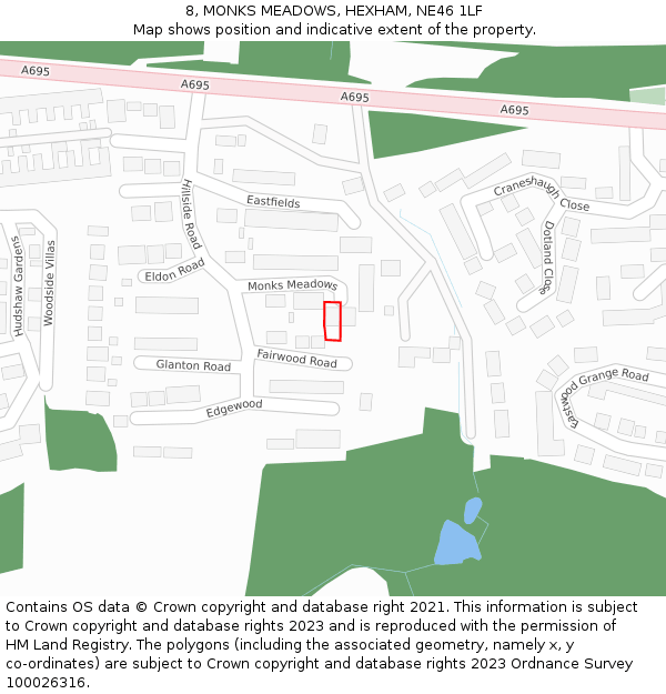 8, MONKS MEADOWS, HEXHAM, NE46 1LF: Location map and indicative extent of plot