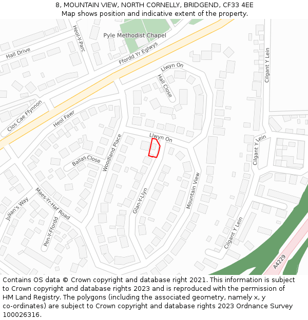 8, MOUNTAIN VIEW, NORTH CORNELLY, BRIDGEND, CF33 4EE: Location map and indicative extent of plot