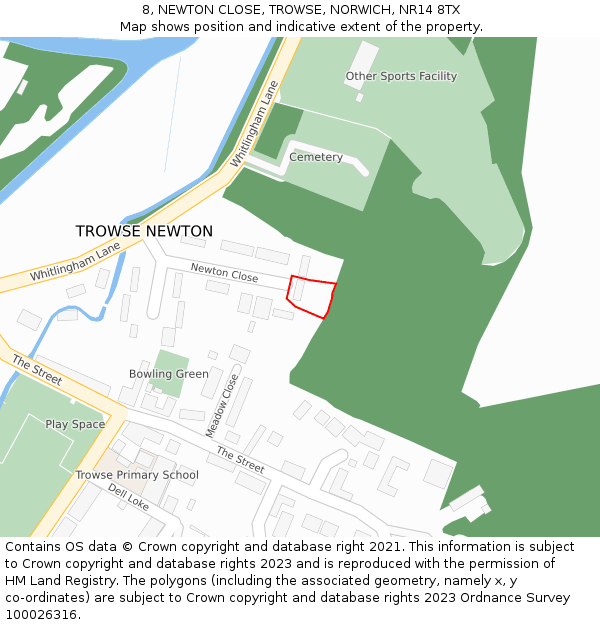 8, NEWTON CLOSE, TROWSE, NORWICH, NR14 8TX: Location map and indicative extent of plot