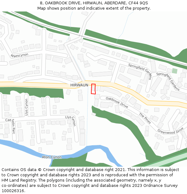 8, OAKBROOK DRIVE, HIRWAUN, ABERDARE, CF44 9QS: Location map and indicative extent of plot