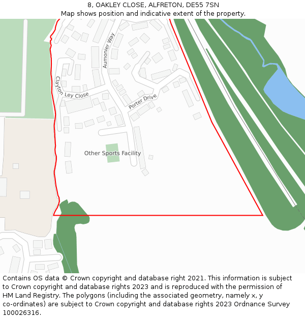 8, OAKLEY CLOSE, ALFRETON, DE55 7SN: Location map and indicative extent of plot