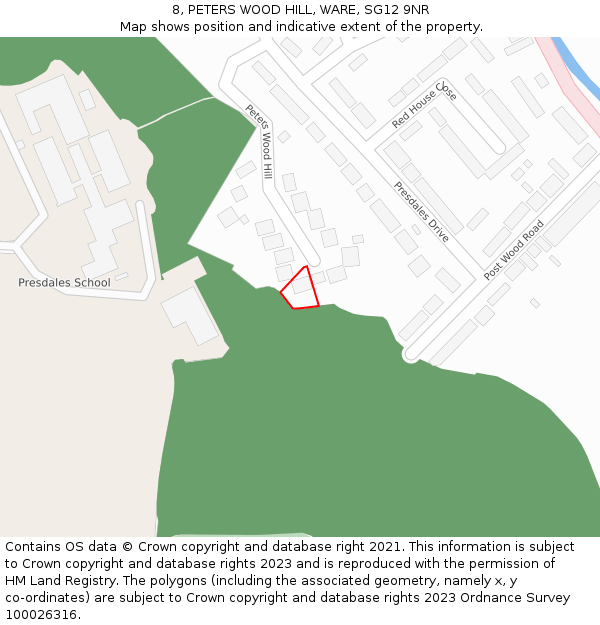 8, PETERS WOOD HILL, WARE, SG12 9NR: Location map and indicative extent of plot