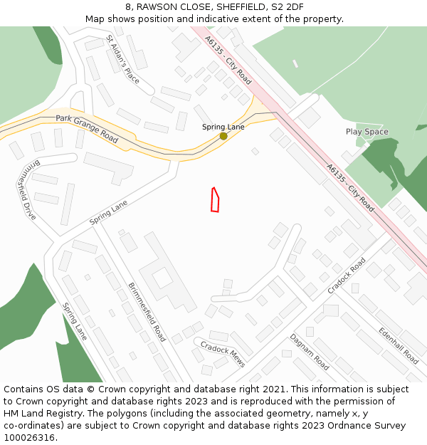 8, RAWSON CLOSE, SHEFFIELD, S2 2DF: Location map and indicative extent of plot