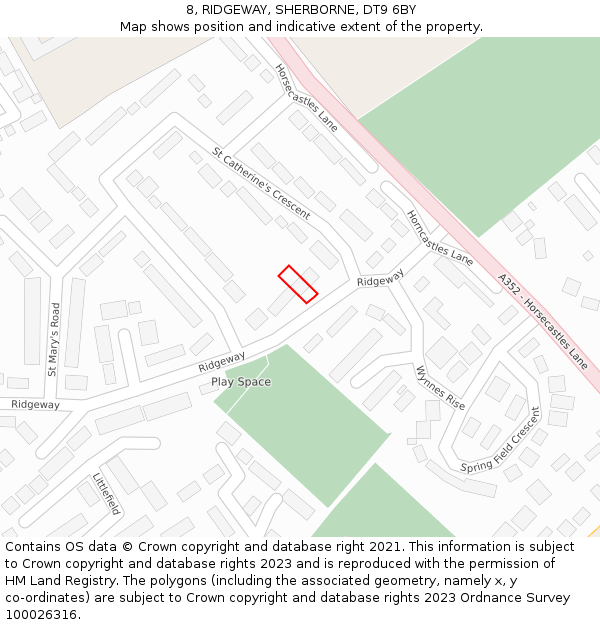 8, RIDGEWAY, SHERBORNE, DT9 6BY: Location map and indicative extent of plot