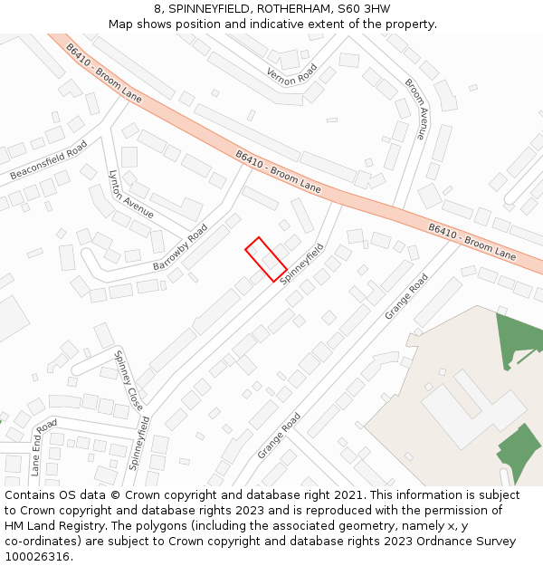 8, SPINNEYFIELD, ROTHERHAM, S60 3HW: Location map and indicative extent of plot