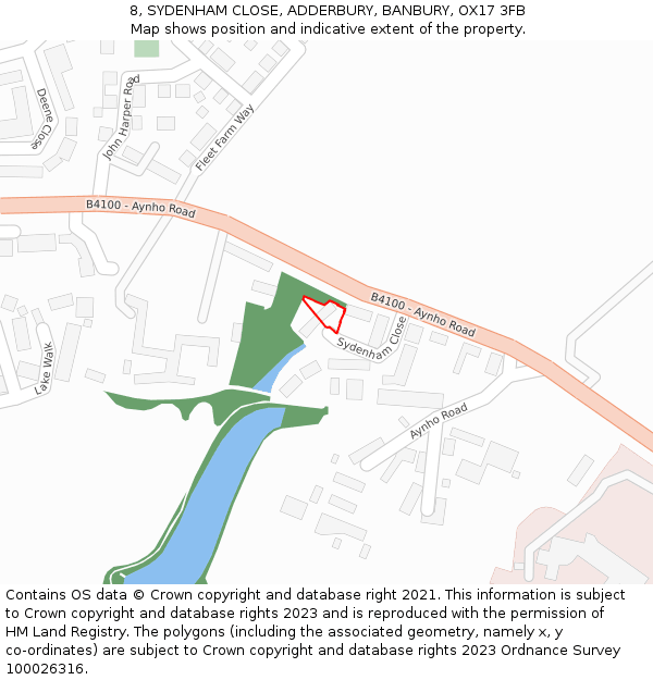 8, SYDENHAM CLOSE, ADDERBURY, BANBURY, OX17 3FB: Location map and indicative extent of plot