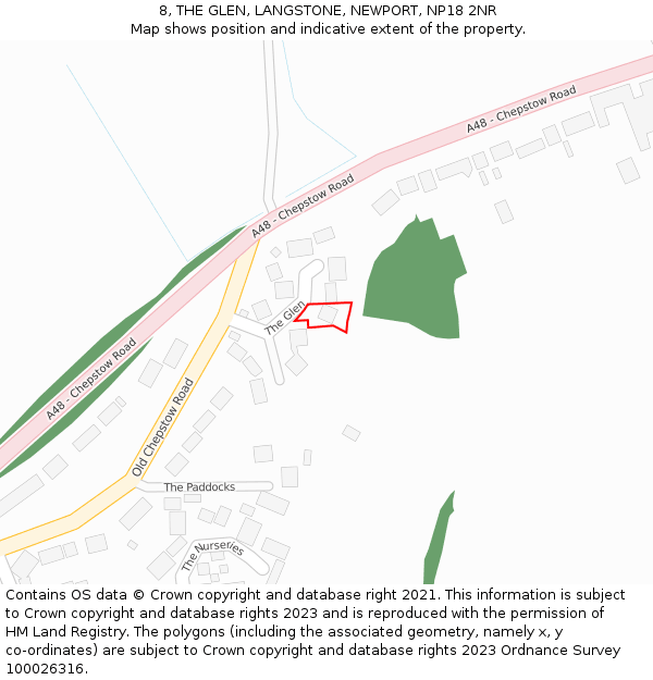 8, THE GLEN, LANGSTONE, NEWPORT, NP18 2NR: Location map and indicative extent of plot