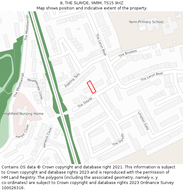 8, THE SLAYDE, YARM, TS15 9HZ: Location map and indicative extent of plot