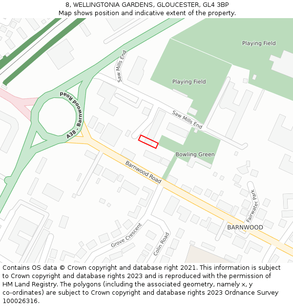 8, WELLINGTONIA GARDENS, GLOUCESTER, GL4 3BP: Location map and indicative extent of plot