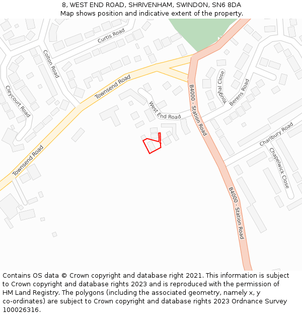 8, WEST END ROAD, SHRIVENHAM, SWINDON, SN6 8DA: Location map and indicative extent of plot