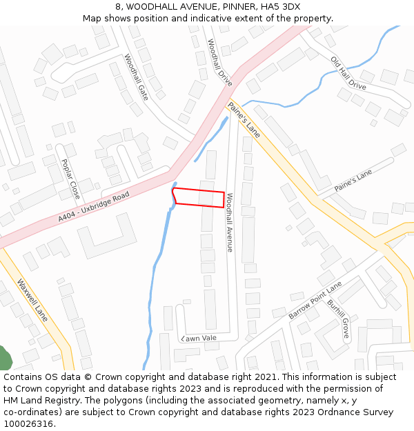 8, WOODHALL AVENUE, PINNER, HA5 3DX: Location map and indicative extent of plot