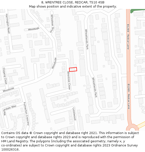 8, WRENTREE CLOSE, REDCAR, TS10 4SB: Location map and indicative extent of plot