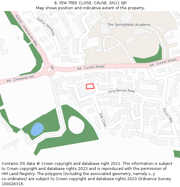 8, YEW TREE CLOSE, CALNE, SN11 0JP: Location map and indicative extent of plot