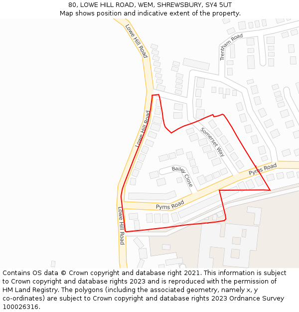 80, LOWE HILL ROAD, WEM, SHREWSBURY, SY4 5UT: Location map and indicative extent of plot