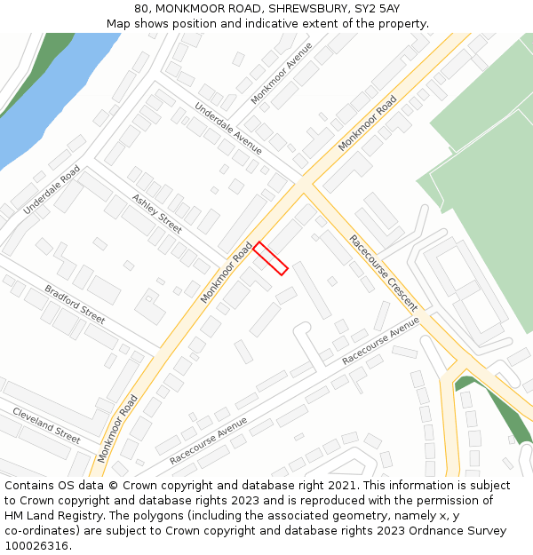 80, MONKMOOR ROAD, SHREWSBURY, SY2 5AY: Location map and indicative extent of plot