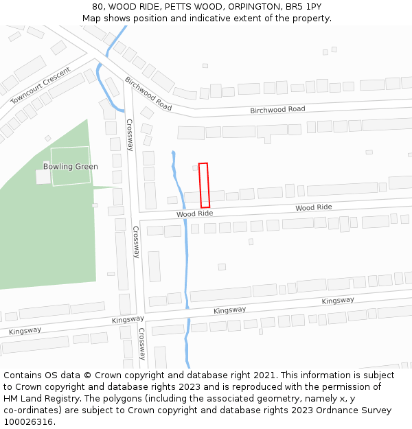 80, WOOD RIDE, PETTS WOOD, ORPINGTON, BR5 1PY: Location map and indicative extent of plot