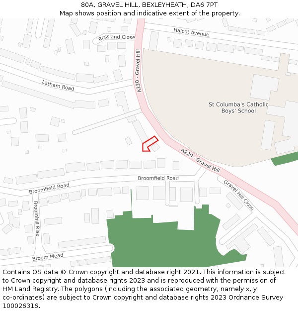 80A, GRAVEL HILL, BEXLEYHEATH, DA6 7PT: Location map and indicative extent of plot