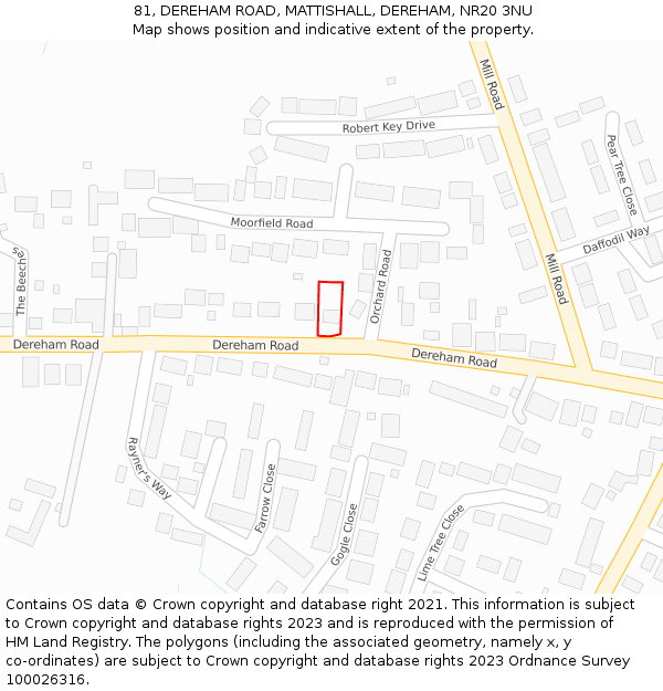 81, DEREHAM ROAD, MATTISHALL, DEREHAM, NR20 3NU: Location map and indicative extent of plot