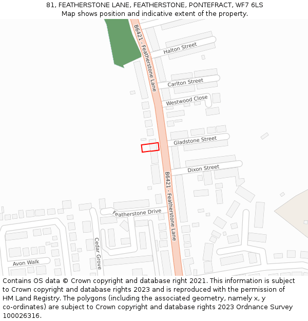 81, FEATHERSTONE LANE, FEATHERSTONE, PONTEFRACT, WF7 6LS: Location map and indicative extent of plot