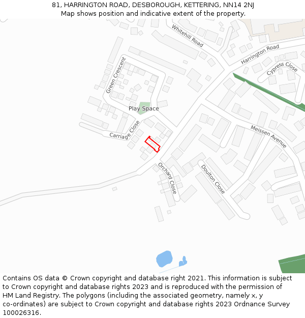 81, HARRINGTON ROAD, DESBOROUGH, KETTERING, NN14 2NJ: Location map and indicative extent of plot