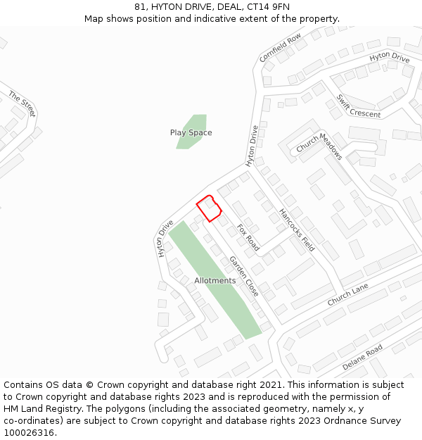 81, HYTON DRIVE, DEAL, CT14 9FN: Location map and indicative extent of plot