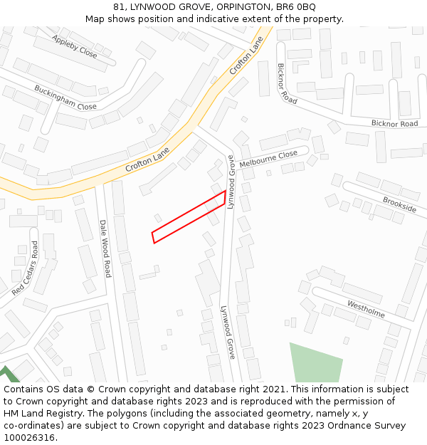 81, LYNWOOD GROVE, ORPINGTON, BR6 0BQ: Location map and indicative extent of plot