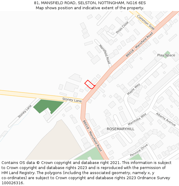 81, MANSFIELD ROAD, SELSTON, NOTTINGHAM, NG16 6ES: Location map and indicative extent of plot