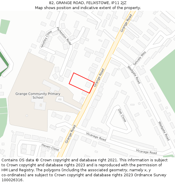 82, GRANGE ROAD, FELIXSTOWE, IP11 2JZ: Location map and indicative extent of plot