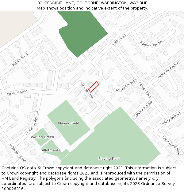 82, PENNINE LANE, GOLBORNE, WARRINGTON, WA3 3HF: Location map and indicative extent of plot