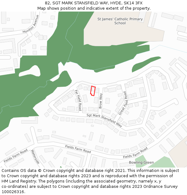 82, SGT MARK STANSFIELD WAY, HYDE, SK14 3FX: Location map and indicative extent of plot